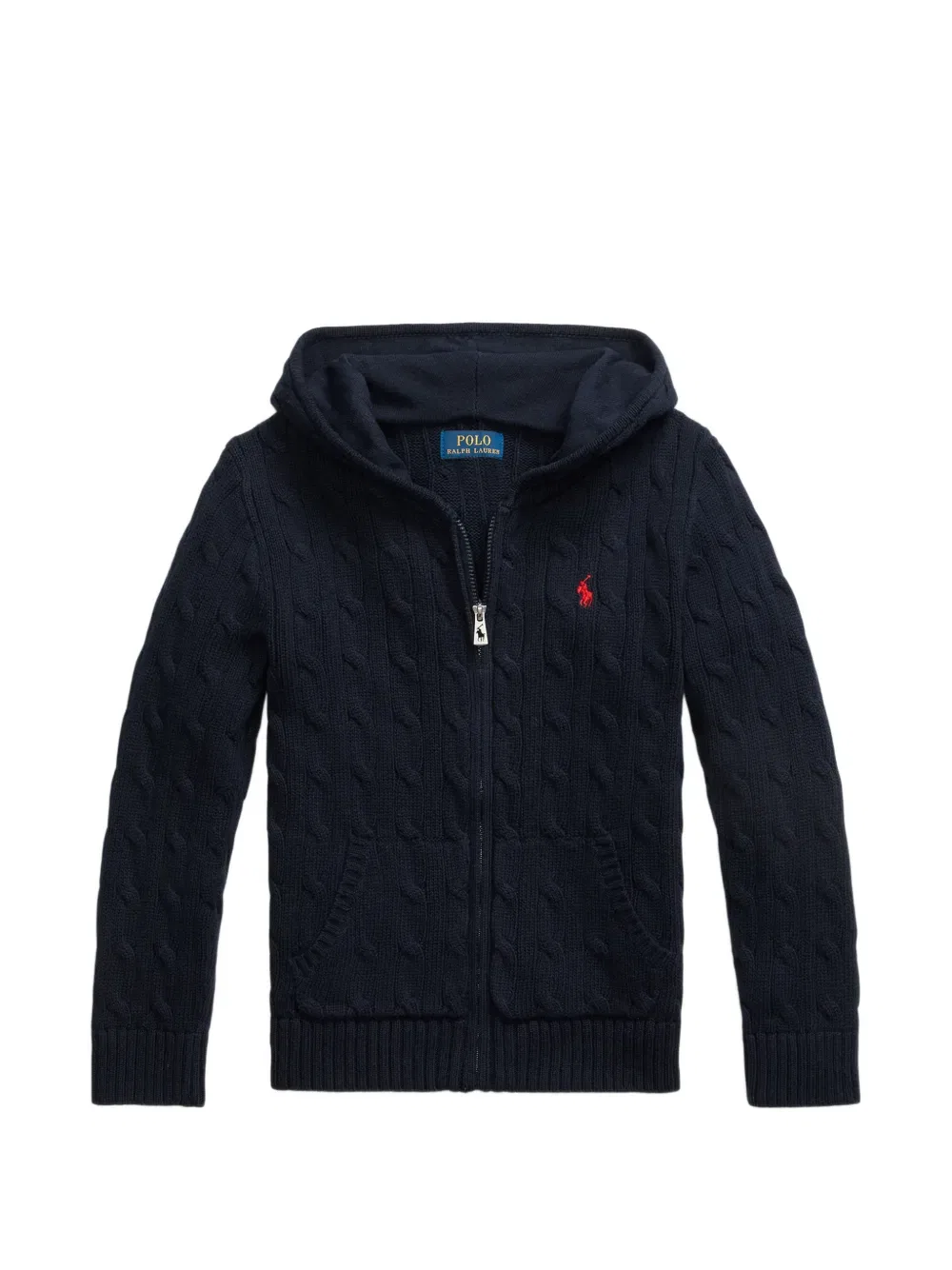 Худи на молнии, связанное косами Polo Ralph Lauren Kids, синий