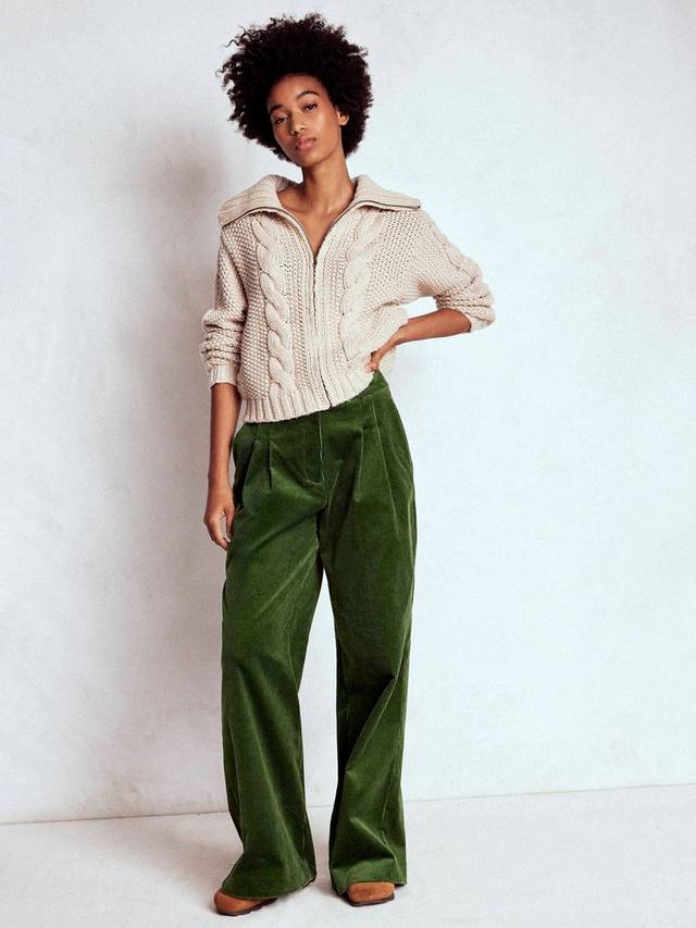 

Широкие брюки клеш из вельвета Kensington Boden, Green Fir