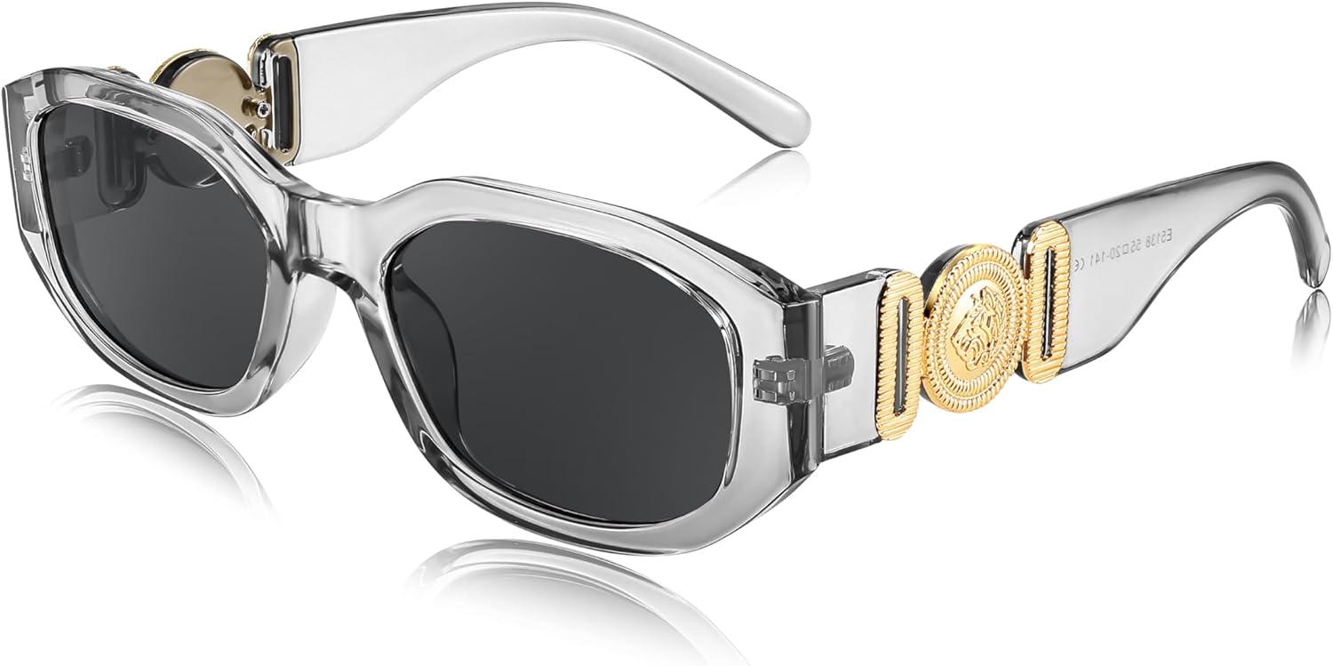 

Солнцезащитные очки FEISEDY в стиле ретро, ​​прямоугольные, для женщин и мужчин, винтажные, 90-е, маленькие, узкие, квадратные, модель B2322, Transparent Gray Frame/Gray Lens