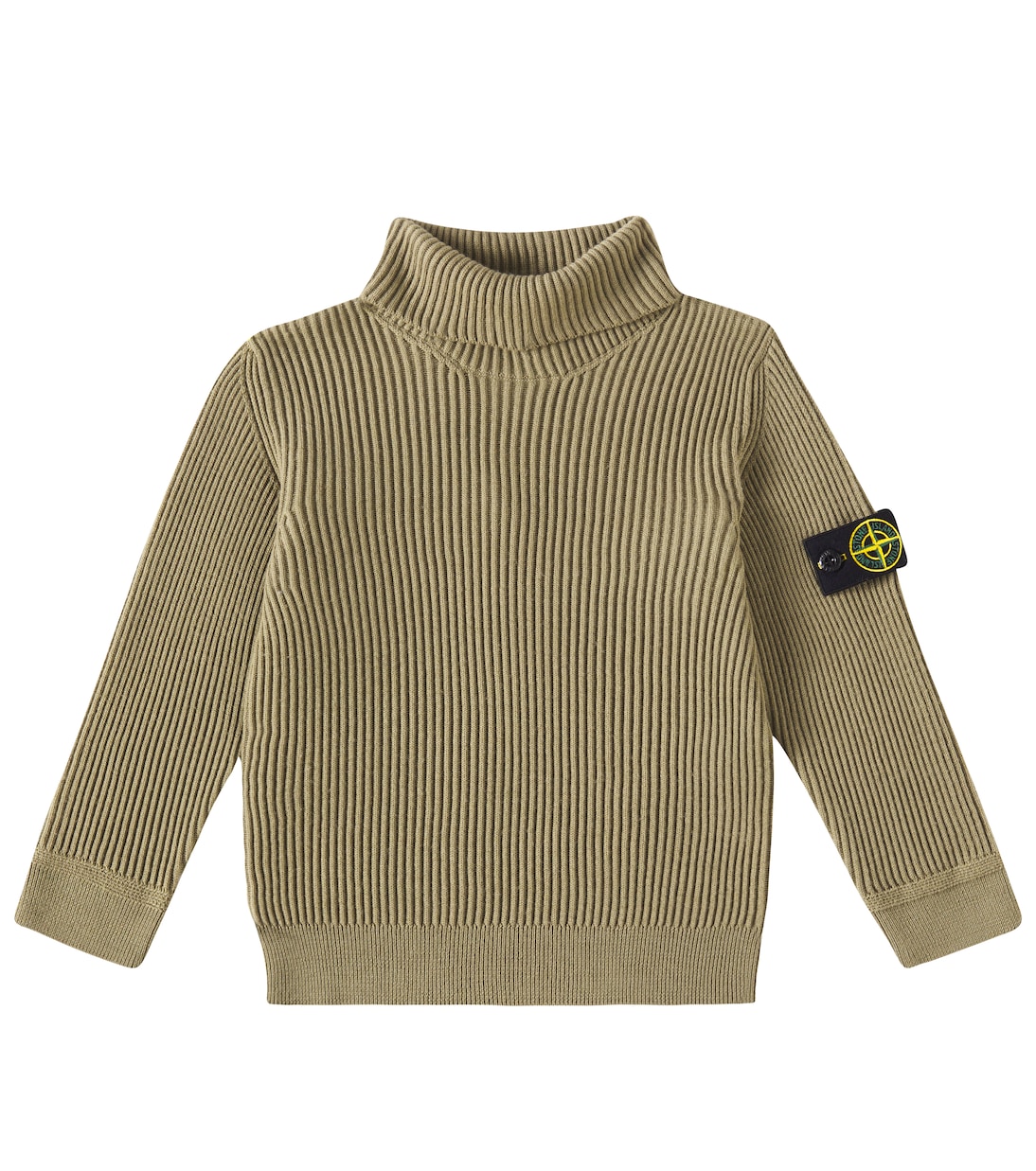 

Вязаный свитер с высоким воротником и рубчиком из шерсти Compass Stone Island Junior, Sage