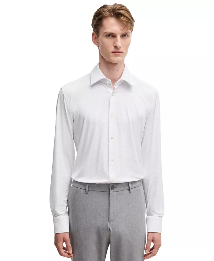 

Мужская текстурированная классическая рубашка Performance Slim-Fit Hugo Boss, белый