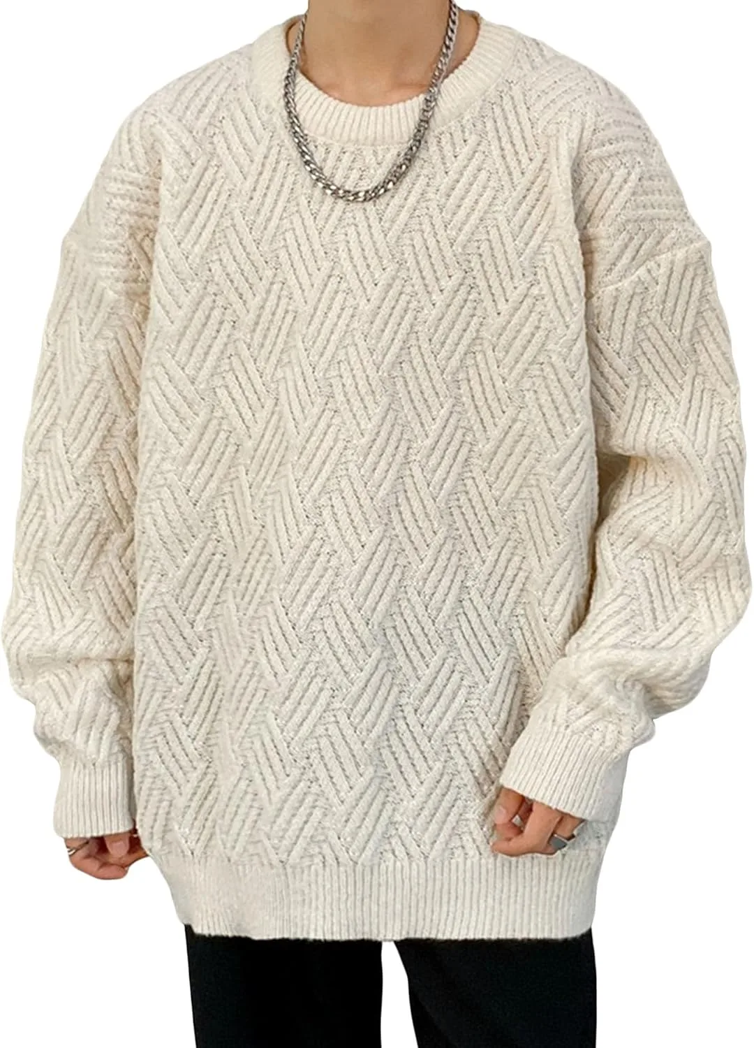 

Мужской мягкий теплый свитер с косой вязкой