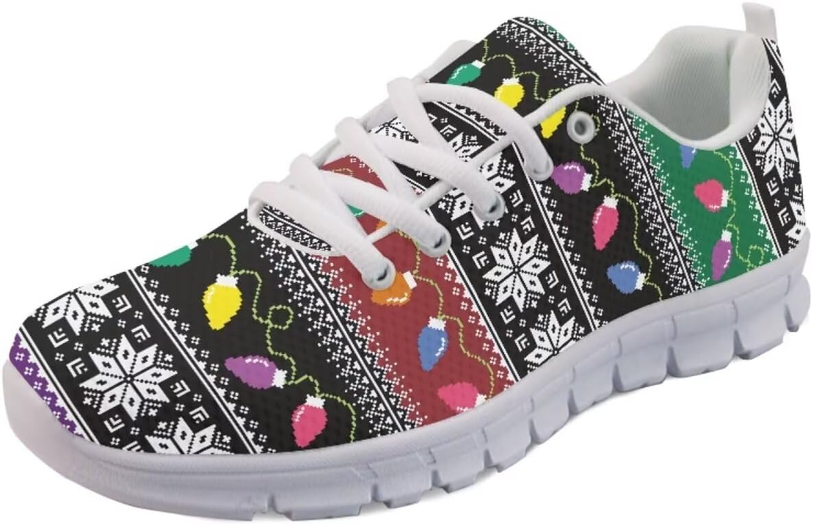 

Кроссовки Forchrinse для женщин и мужчин, дышащие, на шнуровке, для бега, повседневные, с сеткой, противоскользящие, теннисные, Christmas Lights