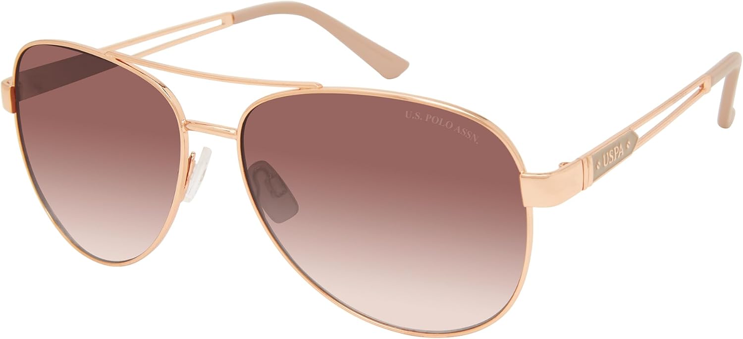 

Женские солнцезащитные очки-авиаторы US Polo Assn. Pa5081 Metal UV400 с защитой от УФ-излучения. Классические подарки для женщин, солнцезащитные очки-пилот 60 мм U.S. Polo Assn., Rose Gold & Nude