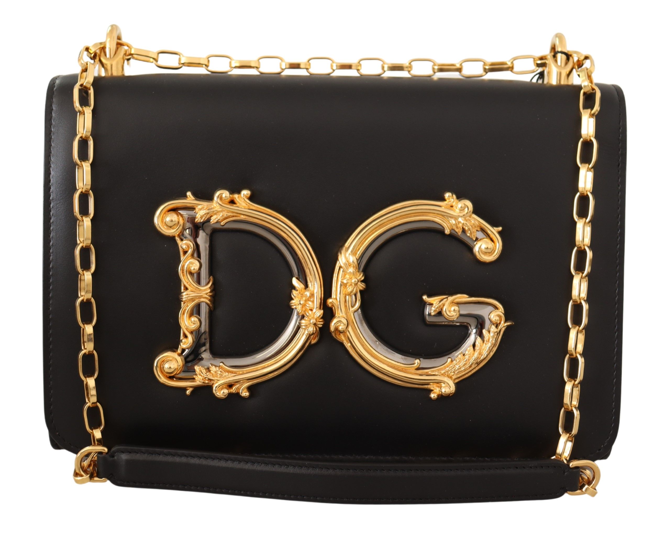 

Элегантная черная кожаная сумка через плечо с золотой отделкой Dolce & Gabbana