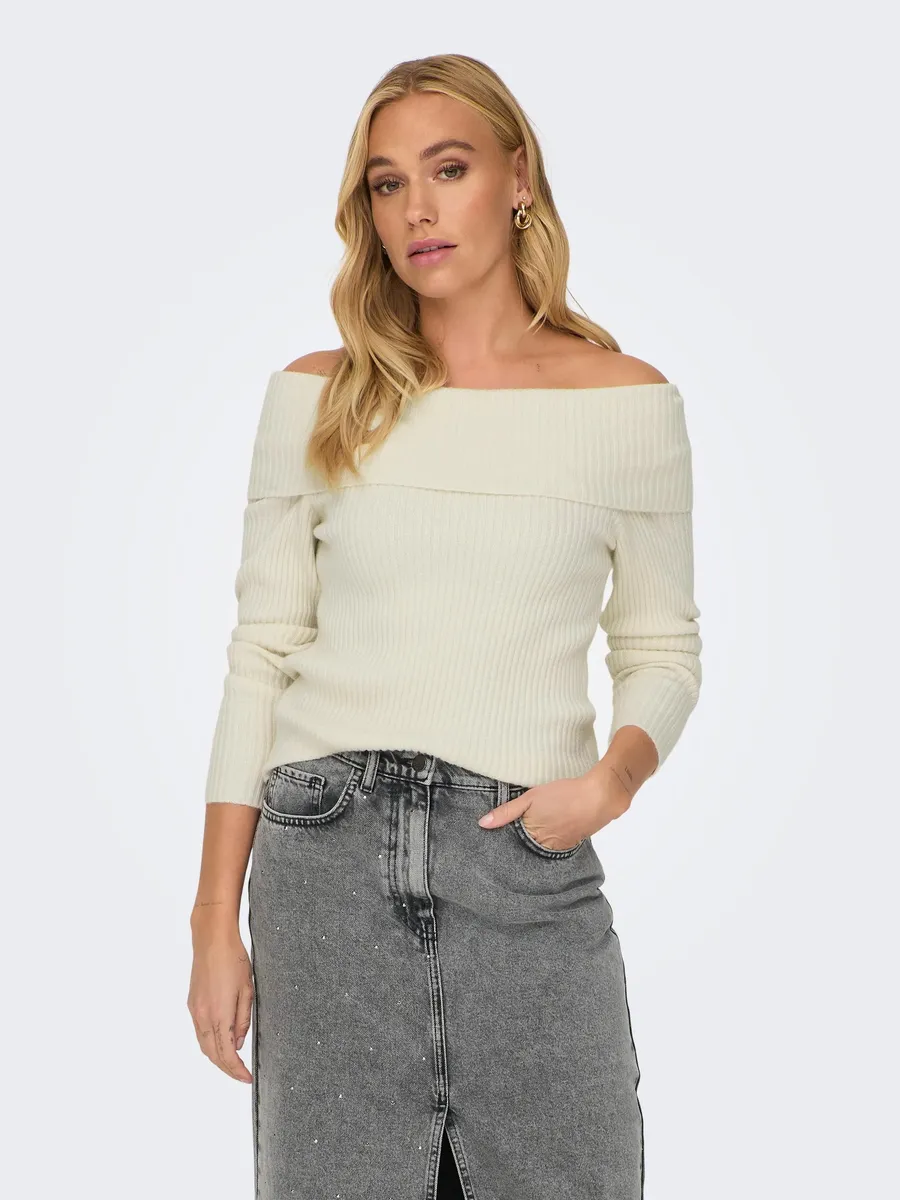 

Only вязаный свитер "ONLKATIA LS OFF SHOULDER KNT", цвет Whitecap Gray Detail:Melange