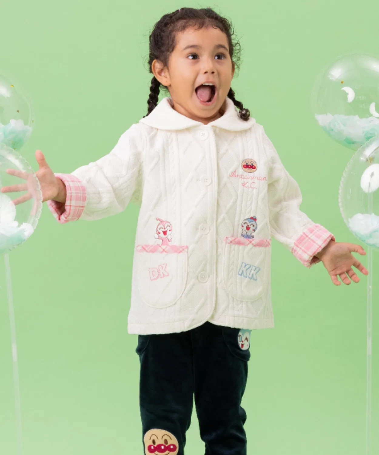 Куртка с шалевым воротником, жаккард, с вышивкой, Anpanman Kids Collection, офф-белый