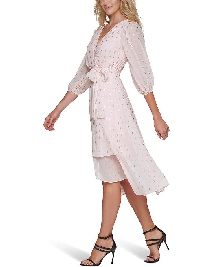 

Платье DKNY V-Neck Faux Wrap Dress with Balloon Sleeve, цвет Powder