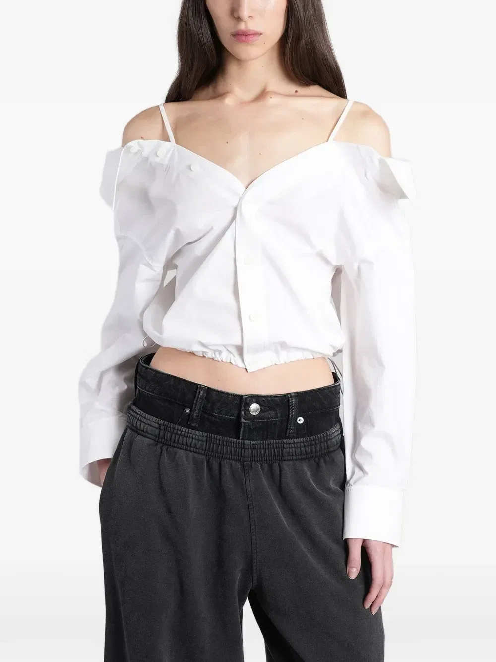 Укороченная рубашка с открытыми плечами Alexander Wang, белый