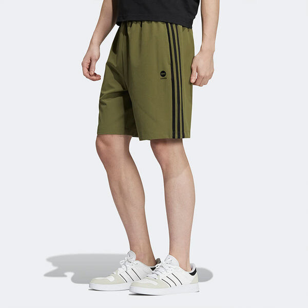 Шорты men's neo logo micro mark stripe casual woven shorts dark olive green Adidas, мультиколор — фото 2