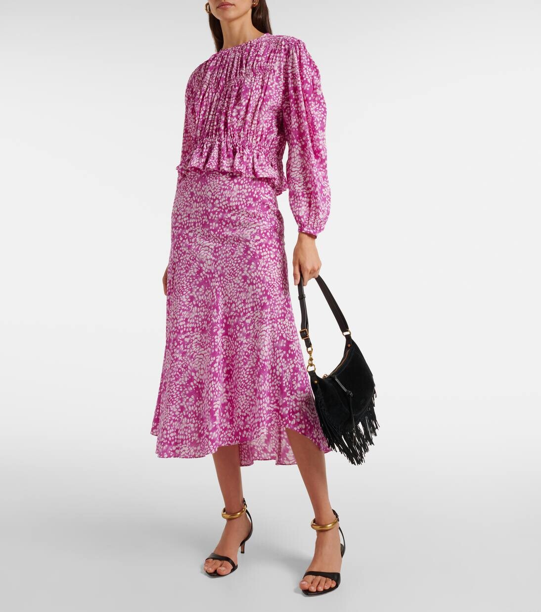 Топ из смесового шелка с принтом «Гелина» Isabel Marant, цвет fuchsia/white — фото 2