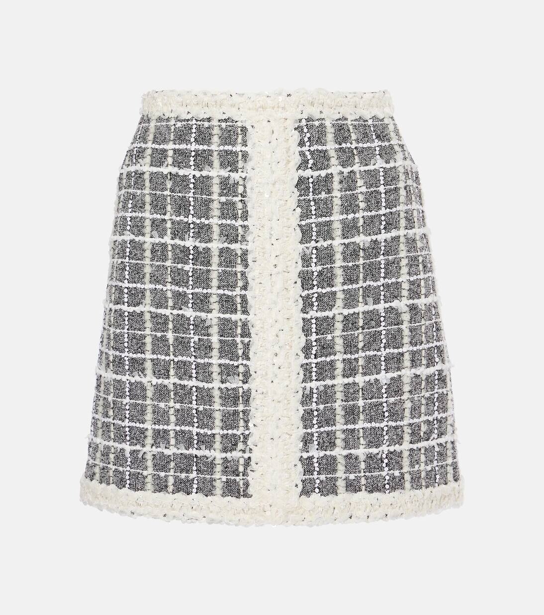 

Мини-юбка из букле с добавлением шерсти в клетку Giambattista Valli, цвет grey/white