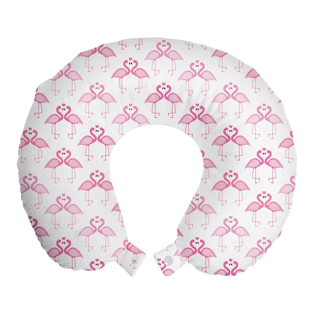 

ABAKUHAUS Hawaii Дорожная подушка для шеи, Cutsy Love Flamingos Art, пенопластовые дорожные принадлежности для самолета и автомобиля, 30x30 см, розовый и пастельно-розовый