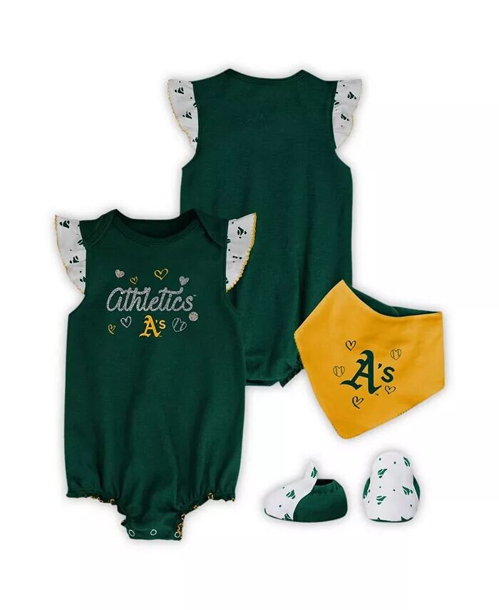 

Комплект из 3-х предметов боди для новорожденных и младенцев Green Oakland Athletics Home Plate, нагрудник и пинетки Outerstuff