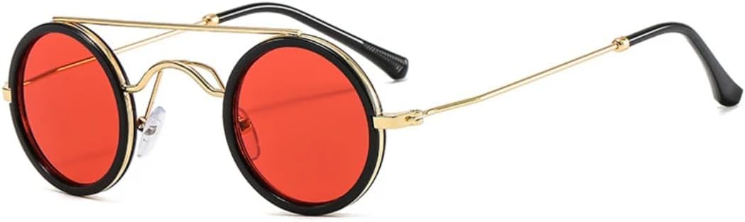 

Модные маленькие круглые солнцезащитные очки для женщин в винтажном стиле, металлик, панк, для мужчин, с прозрачными линзами цвета океана, защита от УФ-излучения UV400 VFDHN, Black Red