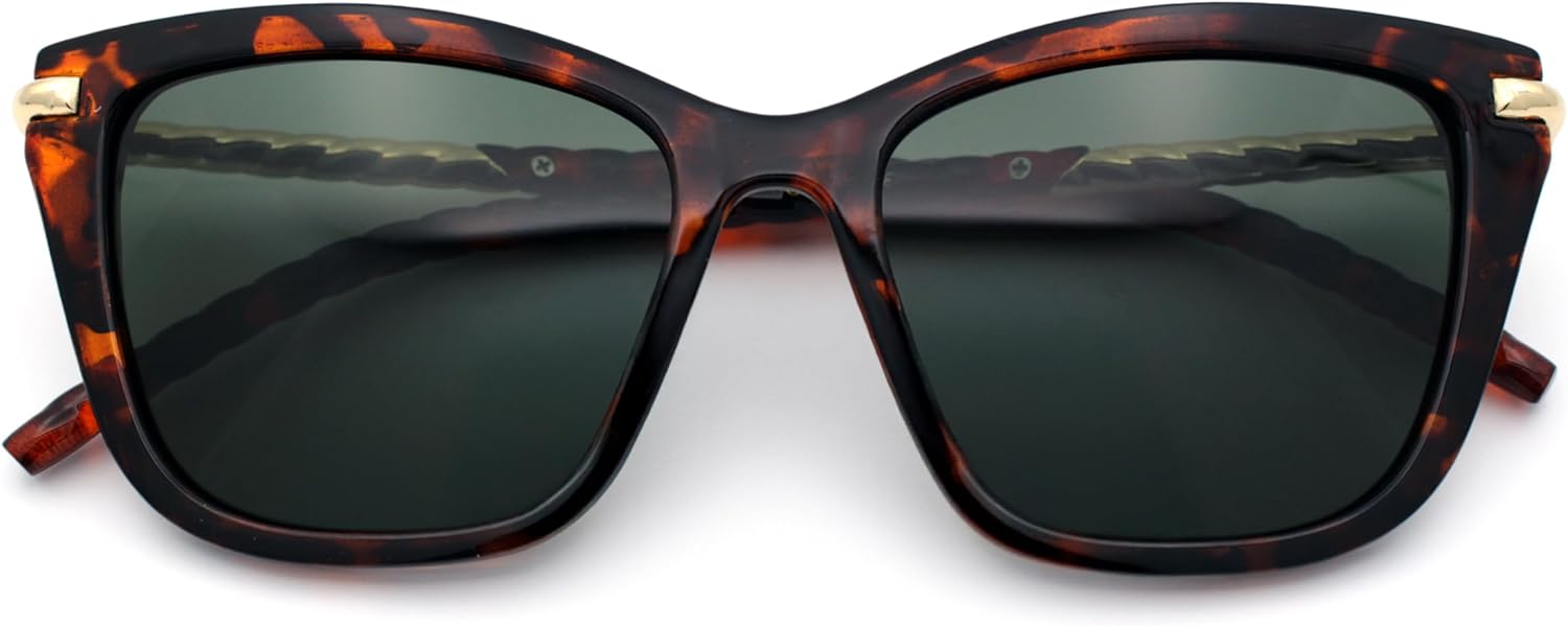 

SA106 Поляризованные женские солнцезащитные очки большого размера "кошачий глаз" с металлическими дужками и толстыми пластиковыми вставками, модные и роскошные, Tortoise - Green