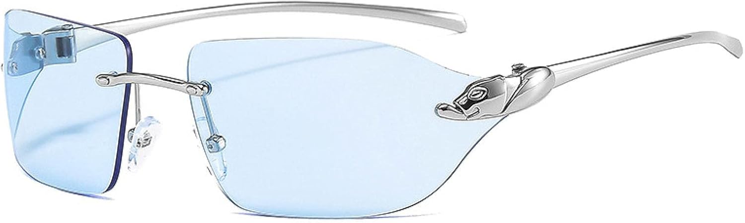

Винтажные уникальные солнцезащитные очки для женщин, без оправы, с прозрачными линзами Ocean, мужские солнцезащитные очки с защитой от УФ-излучения UV400 VVTWSSW, Silver Blue