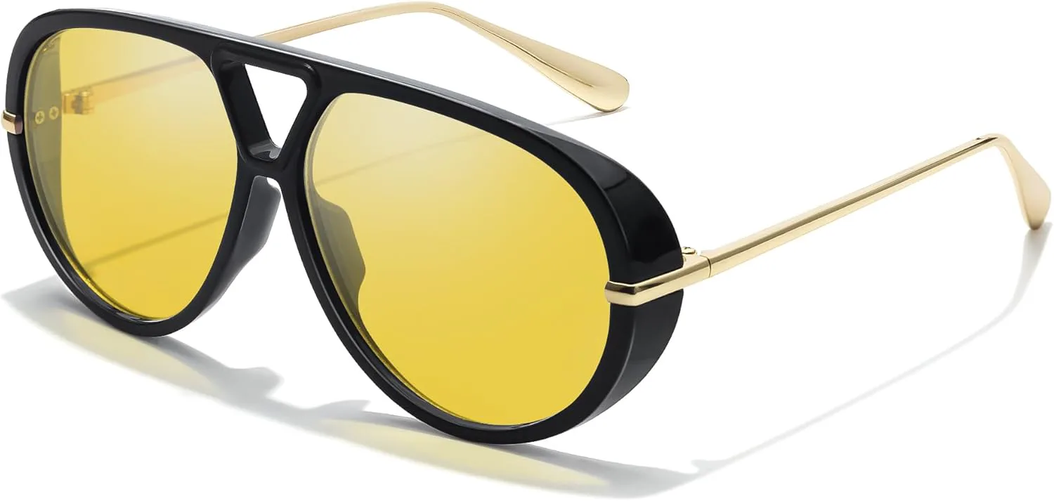 

Солнцезащитные очки-авиаторы TJUTR большого размера для женщин и мужчин, ретро-стиль, дизайнерские солнцезащитные очки с защитой от УФ-излучения, A3 Black/Yellow