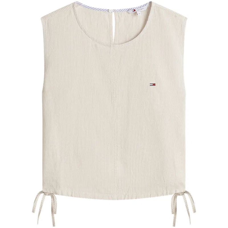 Футболка женская Khaki White Stripes 0AA с круглым вырезом Tommy Hilfiger