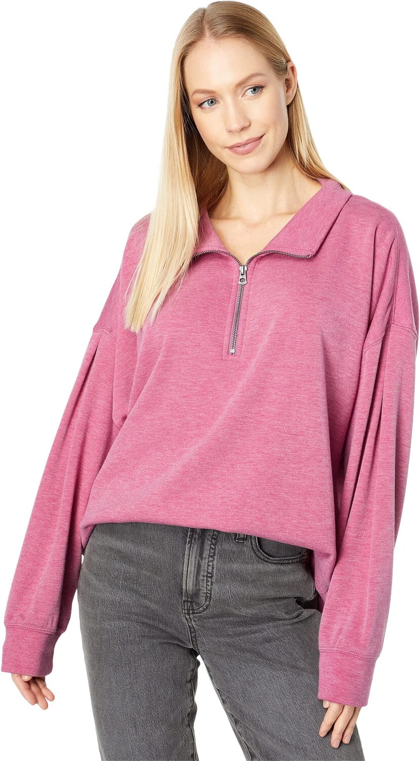 

Толстовка Dylan by True Grit Madison Lux Fleece High-Low Zip Pullover w/ Drop Shoulder & Raw Edge Hem, цвет Fuchsia