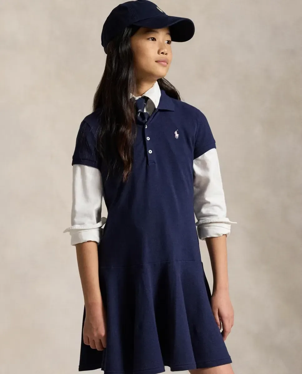 Детское платье поло из эластичного пике Polo Ralph Lauren, темно-синий — фото 2