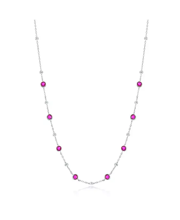

Ожерелье из стерлингового серебра с фианитами и бусинами (белого, зеленого, синего или красного цвета) Simona, ruby