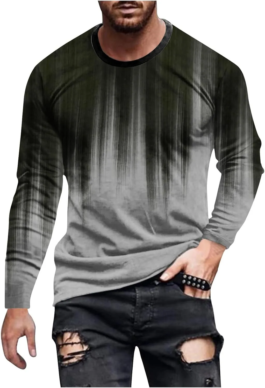 

Мужская футболка с длинным рукавом Casual Fashion круглый вырез градиентный принт Vintage