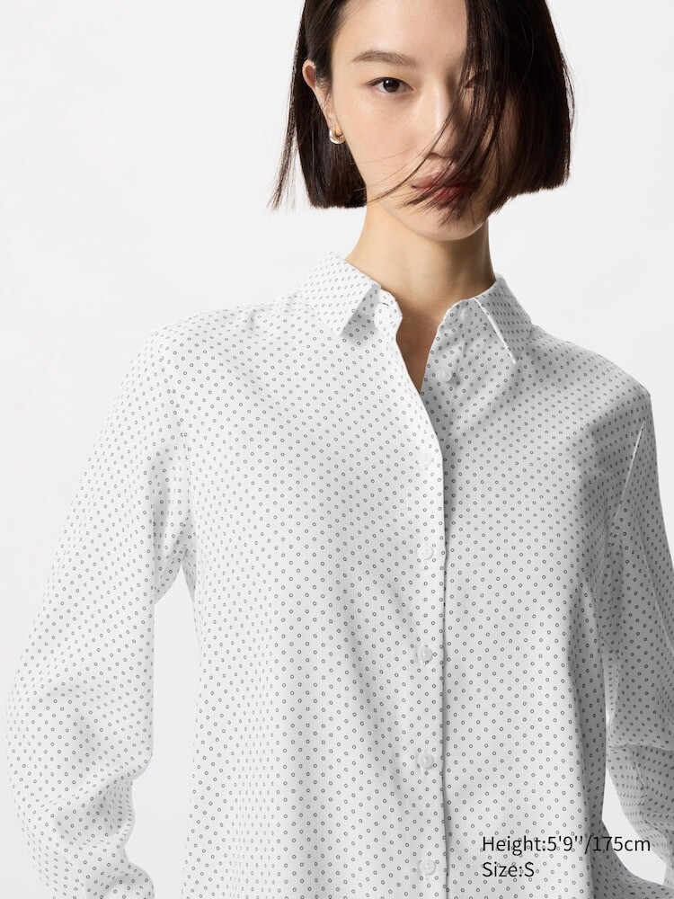 

Блуза из вискозы с принтом Uniqlo, цвет 01 белый