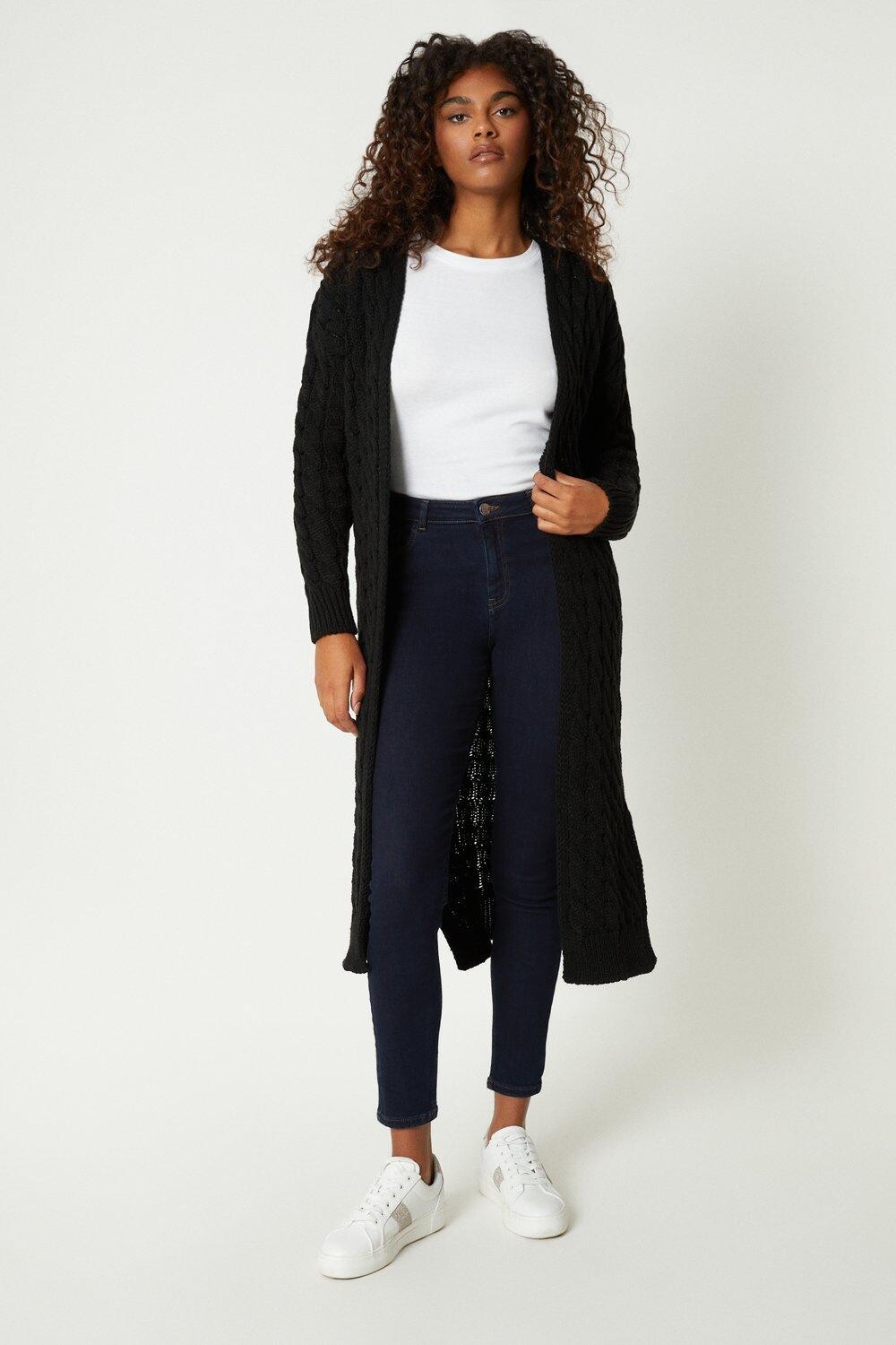 

Длинный кардиган вязанной вязки Dorothy Perkins, черный