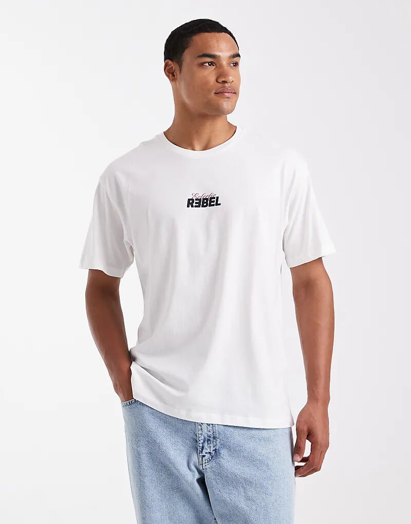 

Футболка JJ Rebel свободного кроя с эклектичным принтом на спине белого цвета