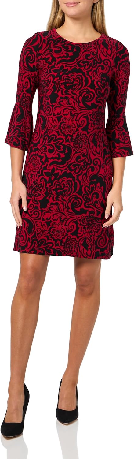 

Женское платье-трапеция Tommy Hilfiger из трикотажного джерси с рукавами-колокольчиками 3/4, Deep Scarlet/Black