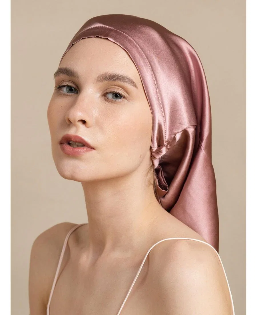 Элегантный длинный чепчик из чистого шелка Silksilky, розовый — фото 4