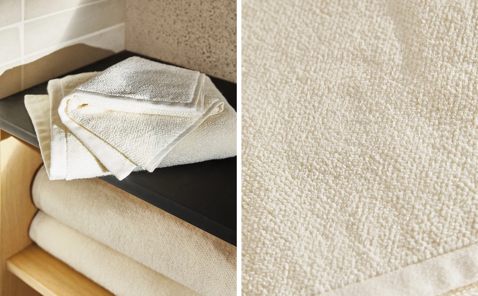 

Хлопковое банное полотенце с рисовой строчкой Zara Home, слоновая кость