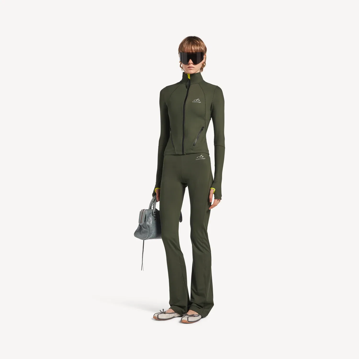Женские расклешенные леггинсы Techwear цвета хаки/лайм Balenciaga — фото 2