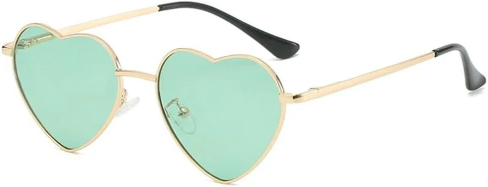 

Модные солнцезащитные очки в форме сердца для женщин, ретро-оправа из металла, разноцветные солнцезащитные очки, очаровательные винтажные очки TYUVIVO, Gold-green