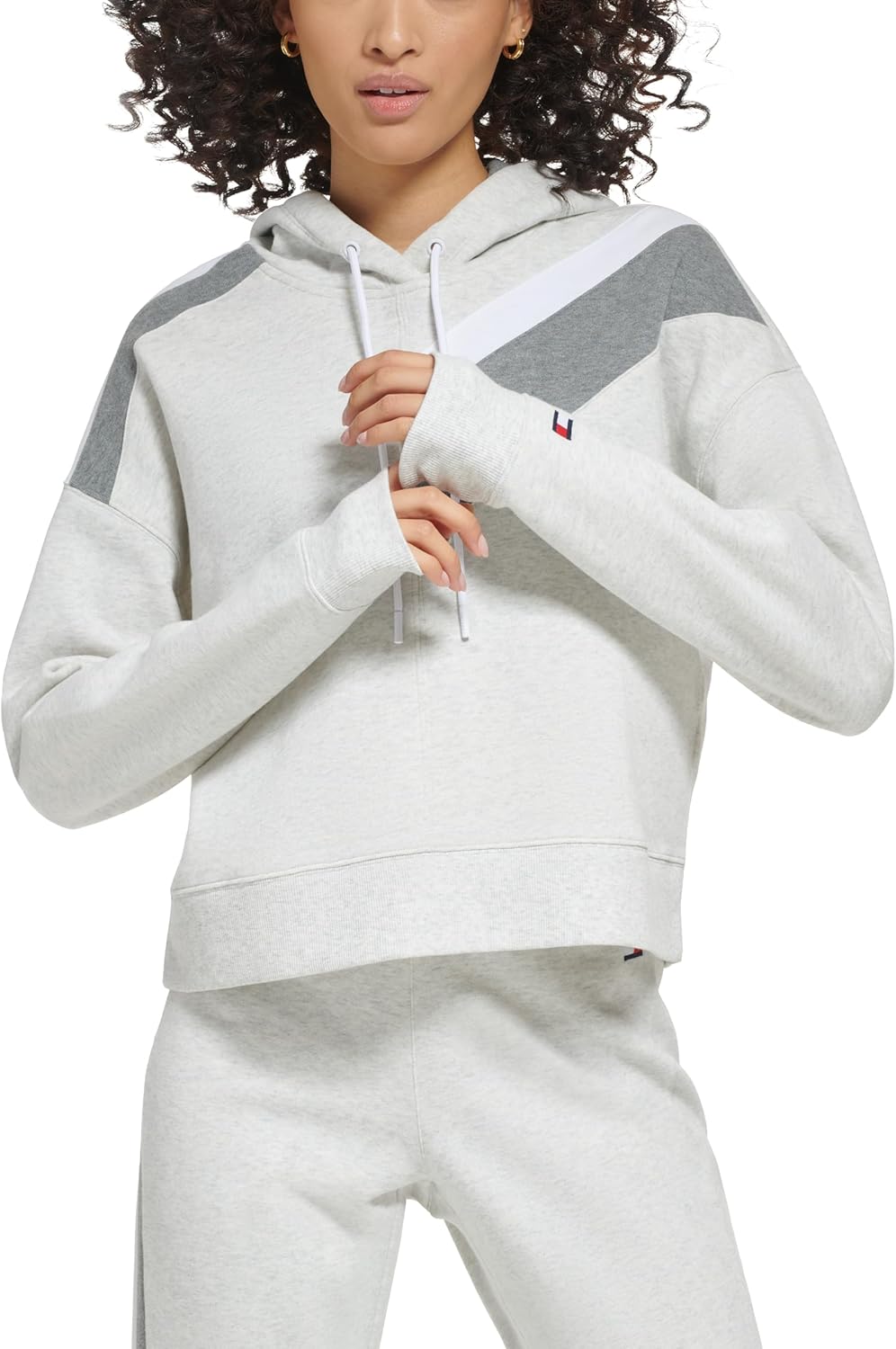 Женская флисовая толстовка с капюшоном Tommy Hilfiger с диагональными цветными блоками, White Stone Heather — фото 2