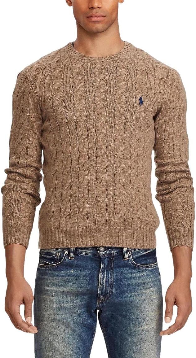 Polo Ralph Lauren мужской свитер из хлопка с косой вязкой, Rl Brown Heather — фото 2