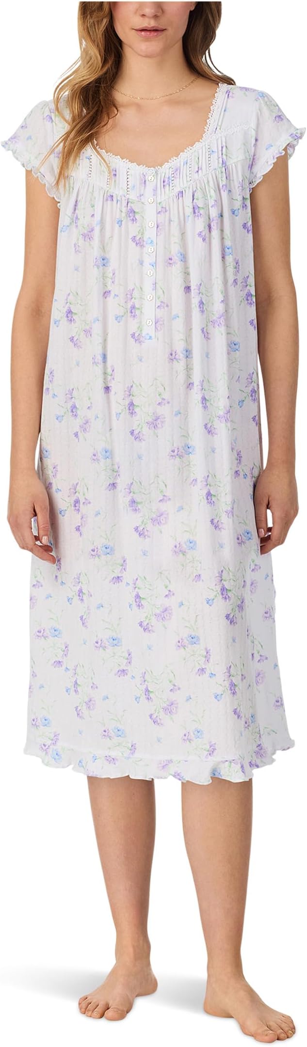 

Ночная рубашка Eileen West Cotton Knit Cap Sleeve Waltz Nightgown, цвет White Ground Carnation