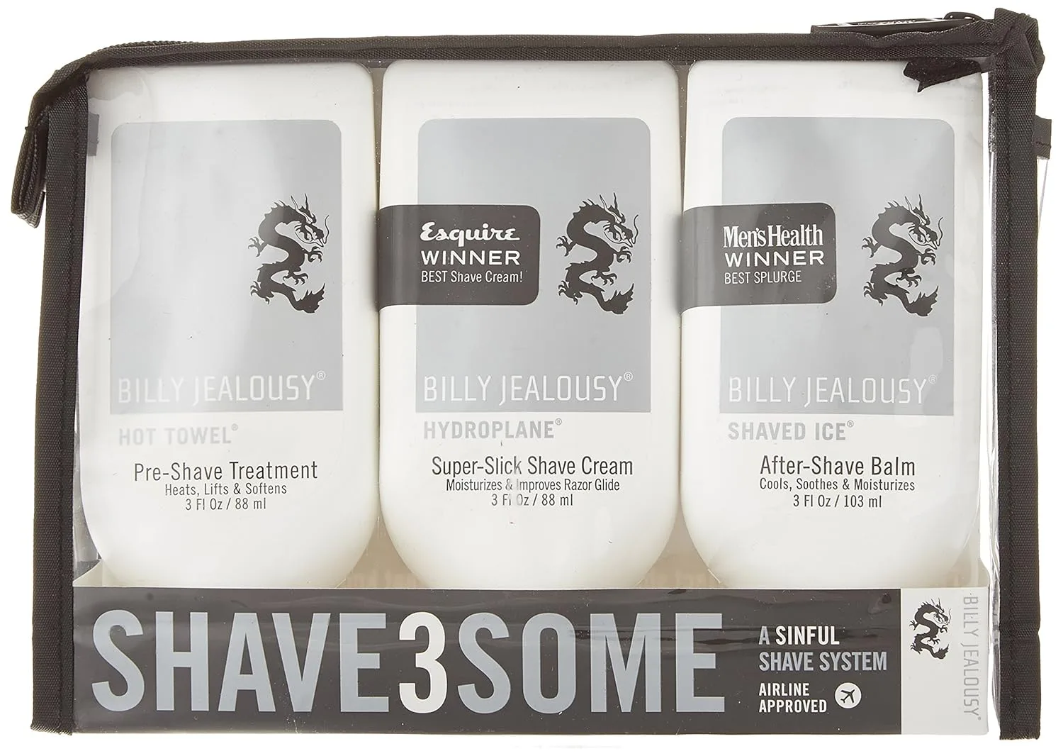 Набор для бритья Billy Jealousy Shave3some Travel-Size Trio для мужчин: разогревающий прешейв, крем для бритья Super Slick и охлаждающий послебритьевой лосьон, цитрусовый аромат, 3 фл унц каждый — фото 2