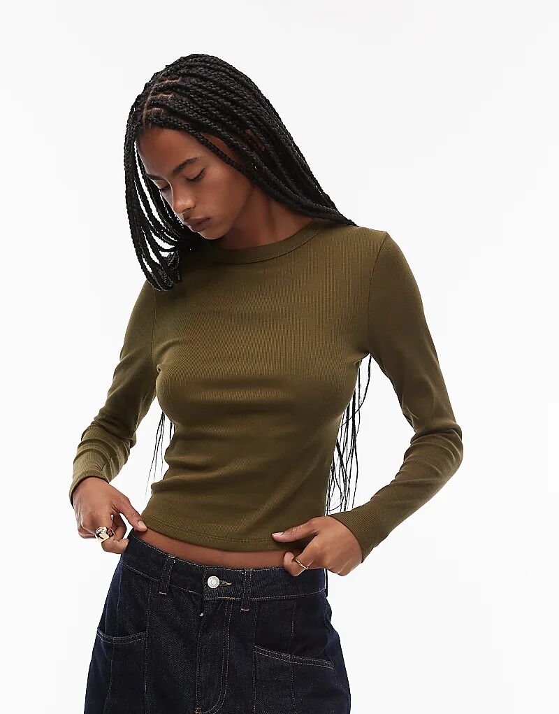 

Лонгслив ASOS DESIGN с круглым вырезом и длинными рукавами, темно-оливковый цвет