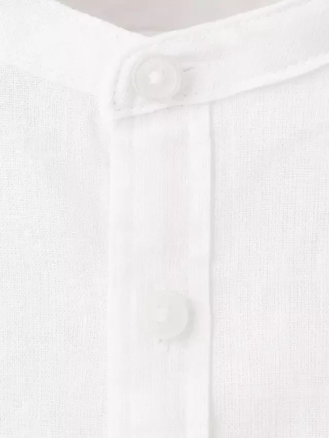 Детская рубашка с длинными рукавами Camisa из льняной смеси, белая Mango — фото 4