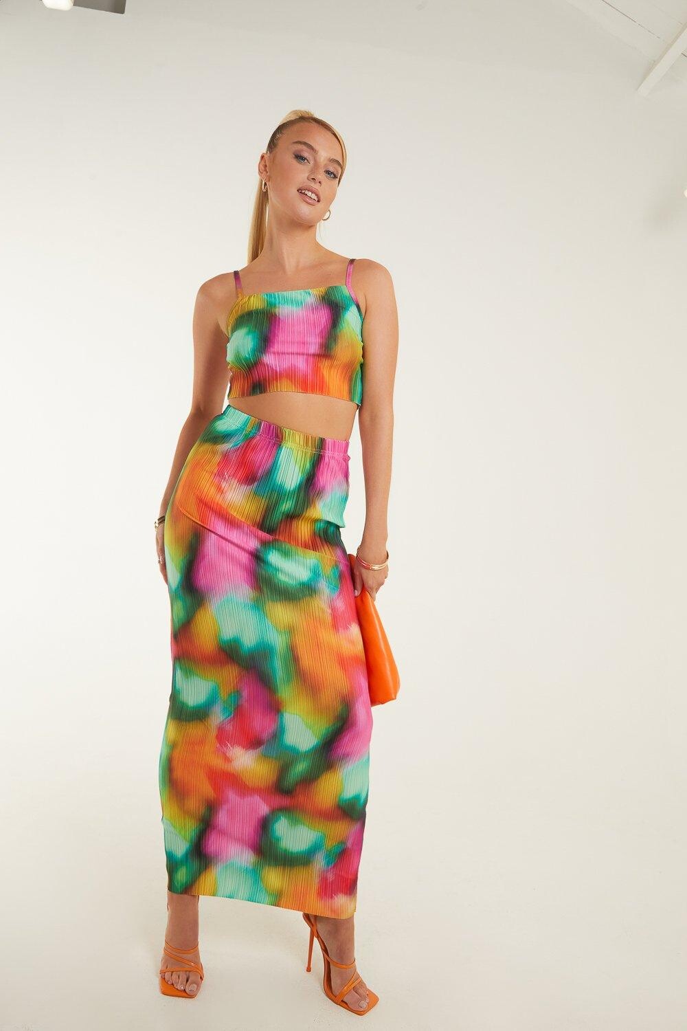 

Юбка-миди с плиссированным графическим принтом Pink Vanilla, мультиколор