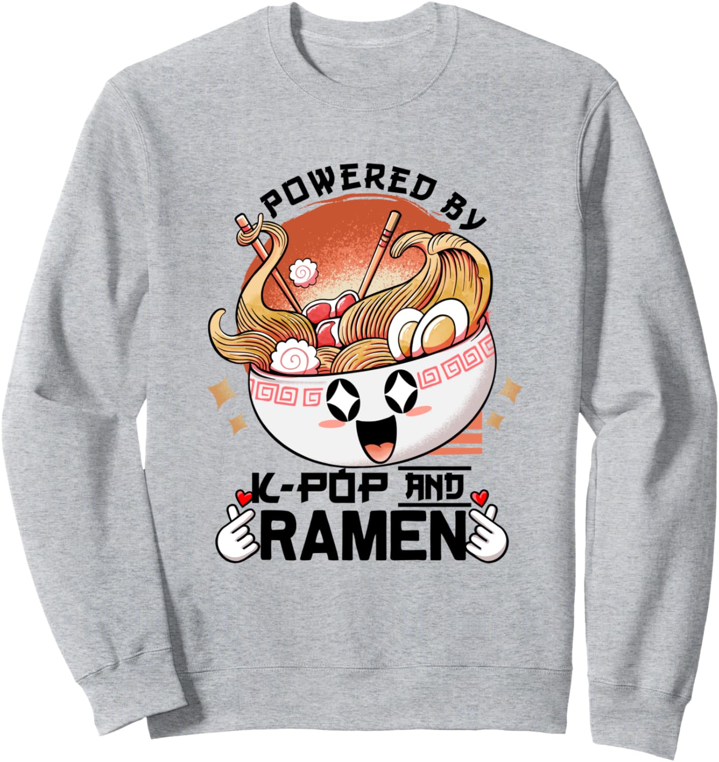 

Вдохновлено K-pop и раменом. Милая и забавная азиатская толстовка с изображением рамена Powered By K-Pop And Ramen Kawaii Japanese Noodles, серый