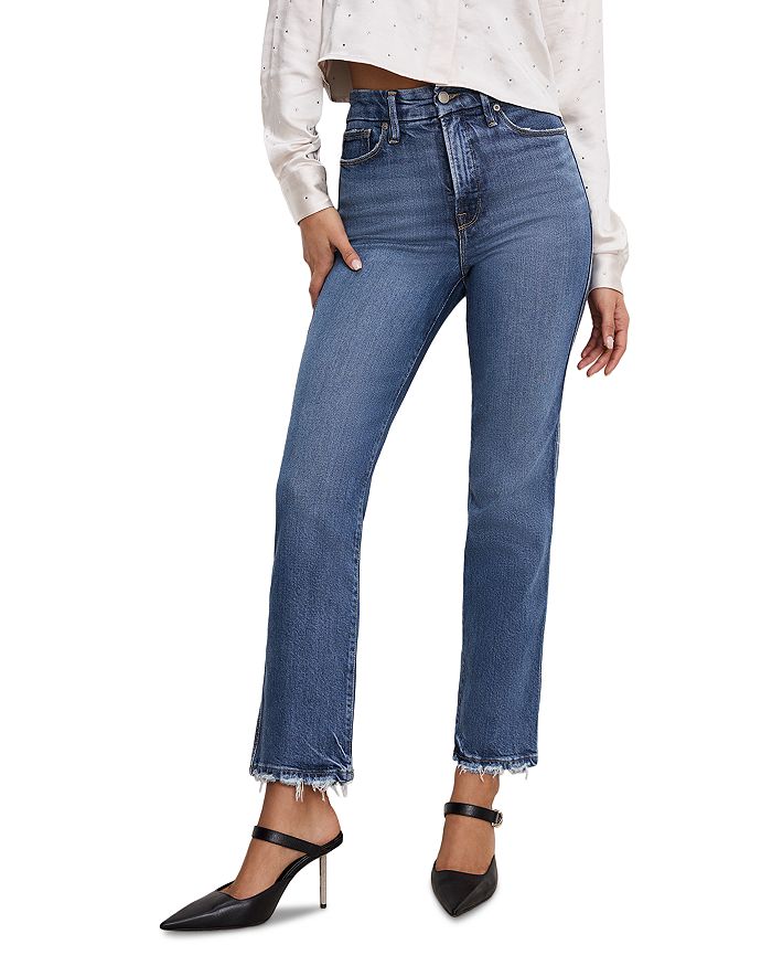 

Мягкие технологичные джинсы Good Curve Straight Leg High Rise в цвете I537 Good American, синий