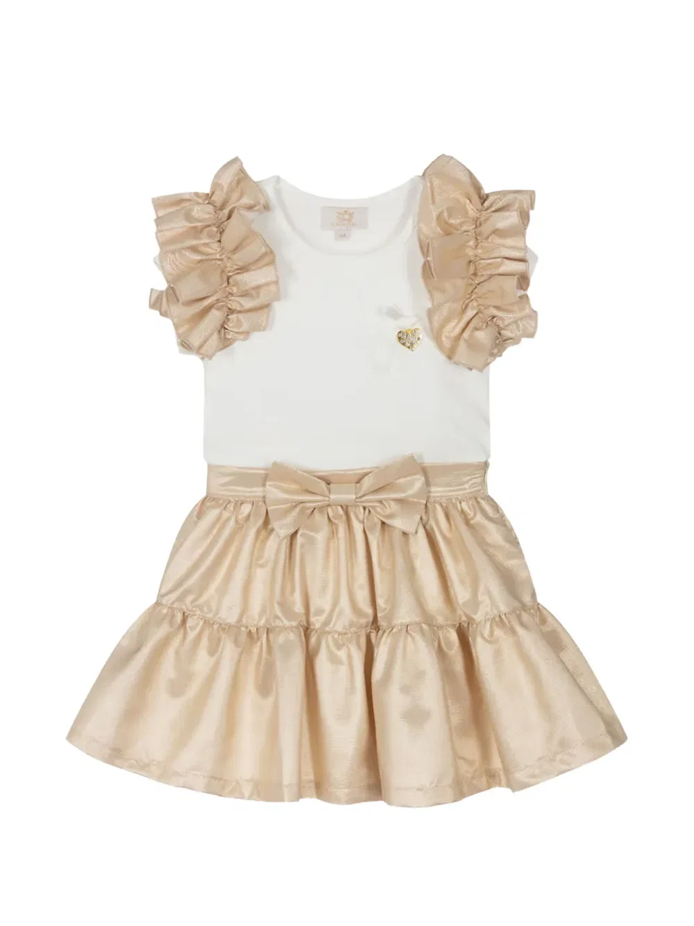 Комплект из топа и юбки с оборками и бантами Cacharel Kids, золото