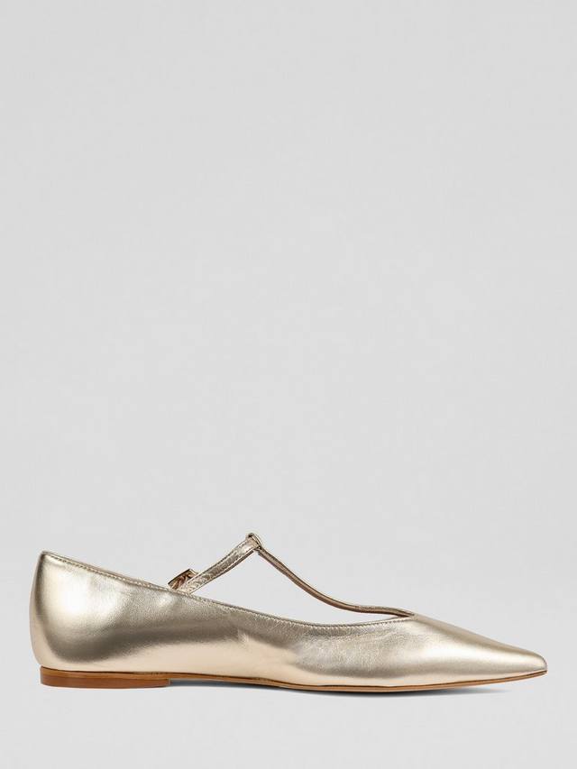 Drew Metallic Leather T-Bar туфли Mary Jane L.K.Bennett, Gold
