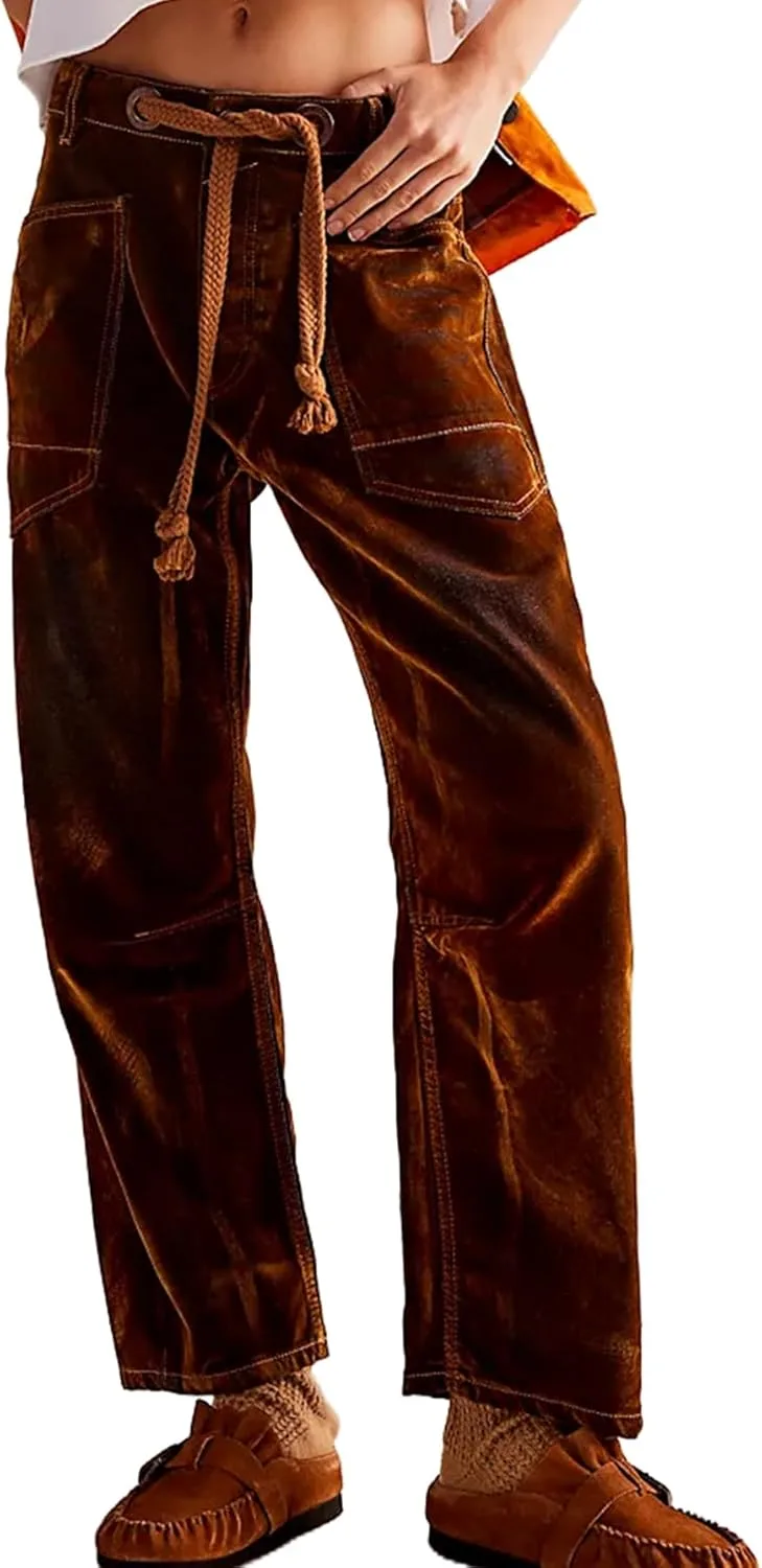 

Kedera Mid Rise Barrel Pant Women 2025 Spring Drawstring Wide Leg Denim Jean