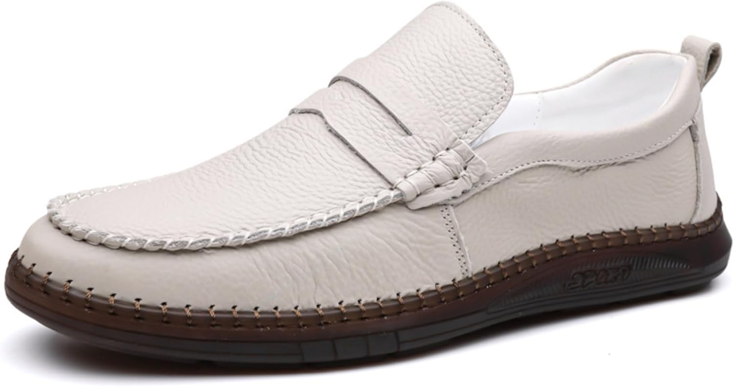 

Мужские лоферы из натуральной кожи, повседневная обувь, мокасины-слипоны, лодочные туфли, ручная строчка, легкие ходовые мокасины Wunamox, белый