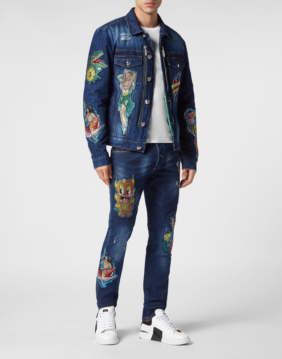 

Джинсовая куртка на молнии Гавайи Philipp Plein, цвет Deep Ocean