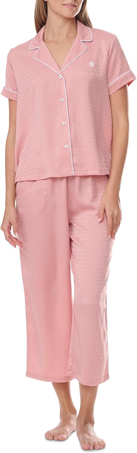 

Женский пижамный комплект Tommy Hilfiger с короткими рукавами и укороченными брюками, Jacquard Rose Tan